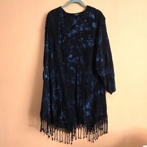 Dairi Fashion Black & Blue Tie-Dye Tunic with Fringe - OS